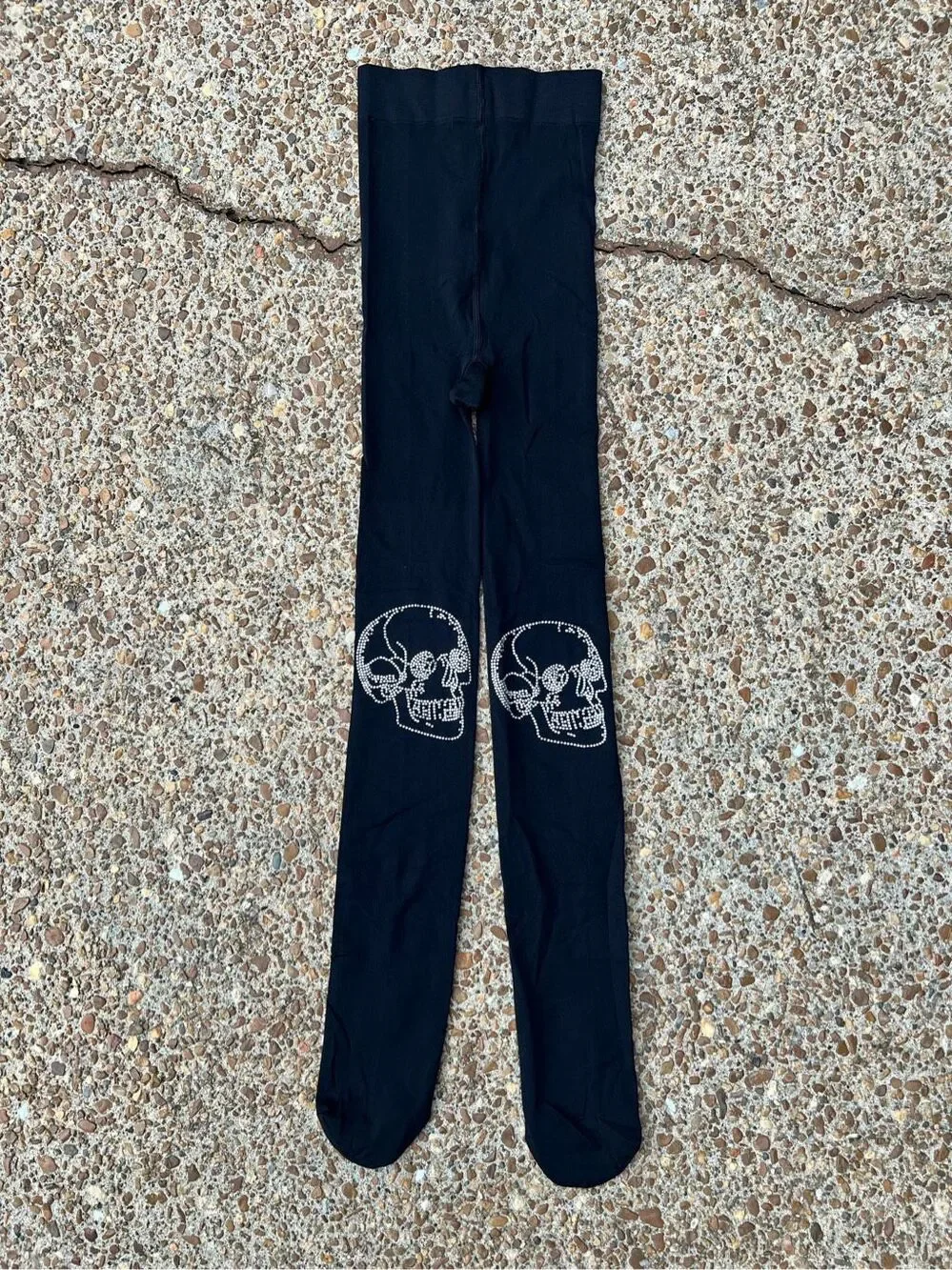 Studded Skull Metallic Rhinestone Black Tights Leggings Stockings One Size NWOT